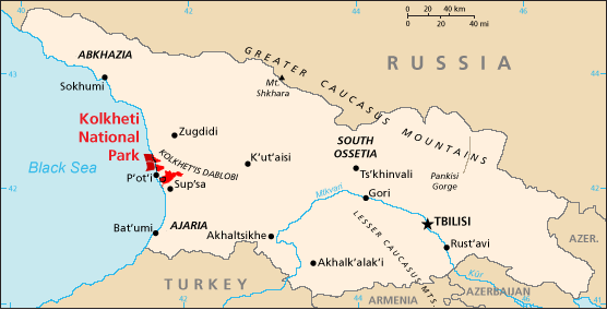 Map of Kolkheti National Park’s location in the Republic of Georgia