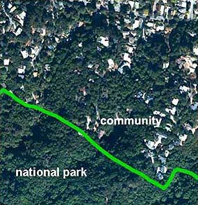 The Wildland-Urban Interface along the park's border. The Wildland-Urban Interface along the park's border.