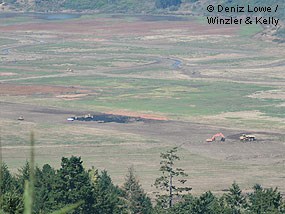 Construction of 16-acre marshplain enhancement area in southwestern portion of East Pasture. Area was lowered 1- to 2-feet to increase hydrologic connectivity of marshplain/floodplain. © Deniz Lowe / Winzler & Kelly