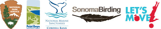 Logos of the National Park Service, Point Reyes National Seashore Association, Cordell Bank National Marine Sanctuary, Sonoma Birding, and Let's Move!