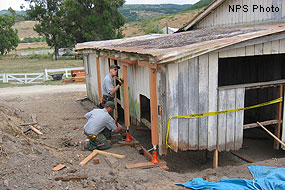 Historic Preservation Crew restoring historic barn