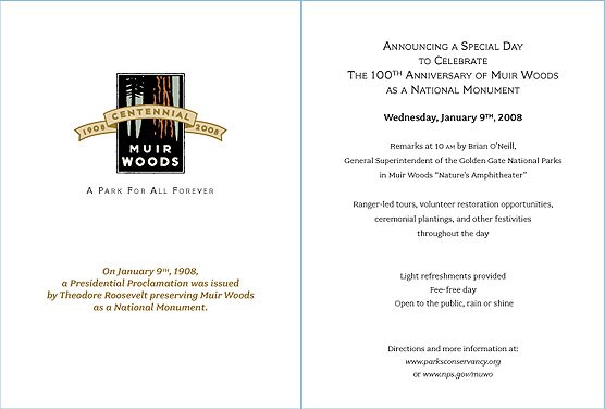 Muir Woods National Monument's 100th Aniversary Celebration Invitation