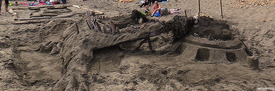 A sand sculpture of a dragon.