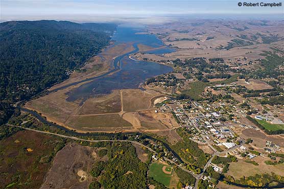 Aerial photo of flooded Giacomini Wetlands taken on October 29, 2008 &copy; Robert Campbell