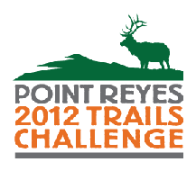 A green silhouette of an elk and hill above the words Point Reyes 2012 Trails Challenge.