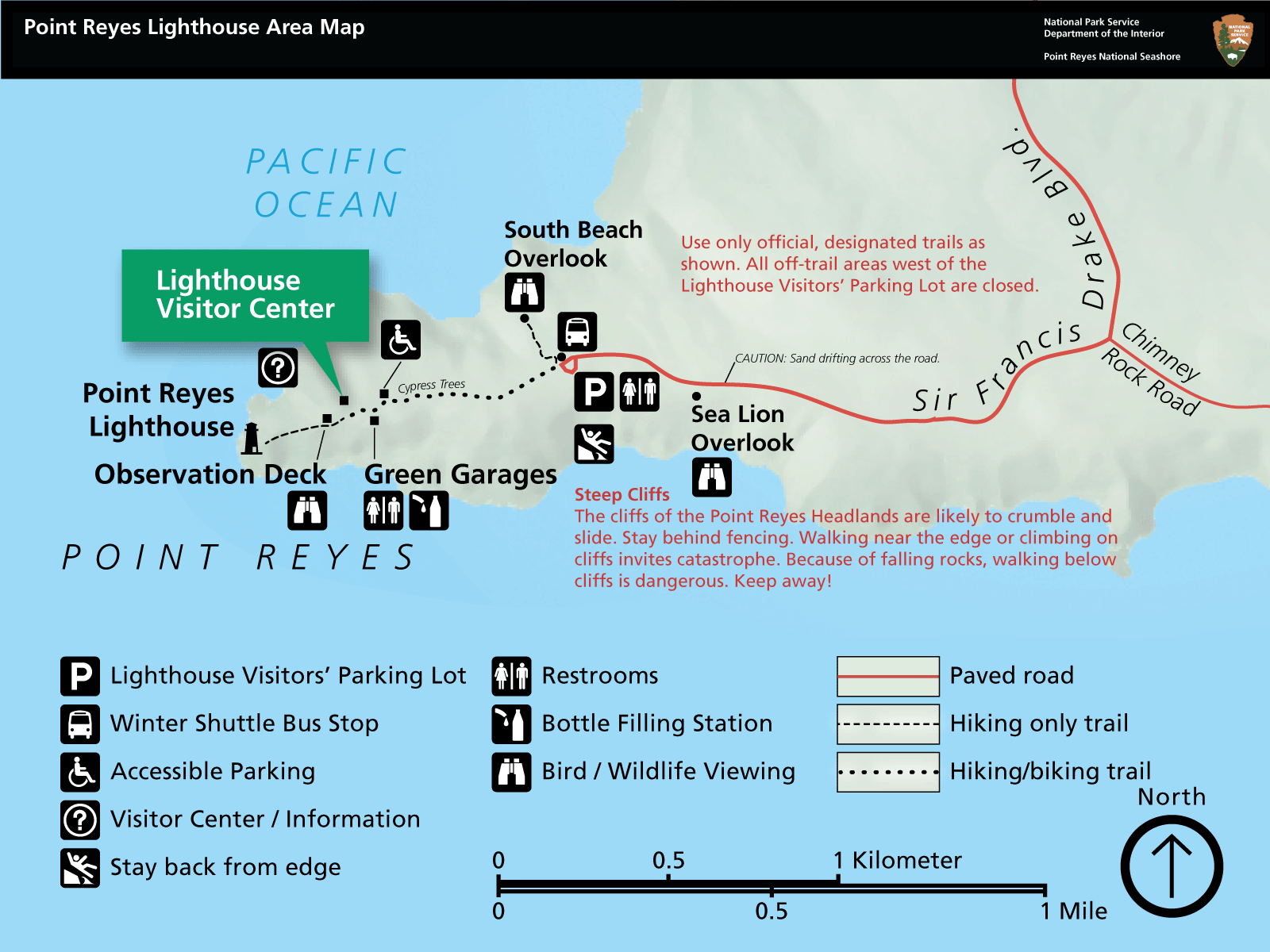 A map of the Point Reyes Lighthouse area. (Click here to download a higher resolution PDF of this map.)
