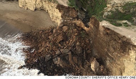 Aerial view of the rubble after Arch Rock collapsed on March 21, 2015. (Click here to view a higher resolution image of this photograph.)