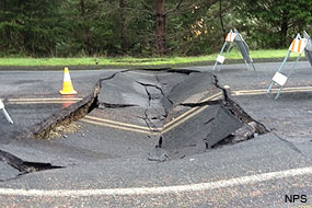 Image of Limantour Road where a culvert collapsed on December 31, 2013.