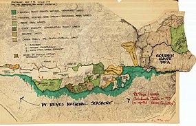 Lost map showing Point Reyes National Seashore and Golden Gate National Recreation Area boundary expansions near Tomales Bay which Congress approved in 1980. (Click on this image to view a higher resolution of this image.)