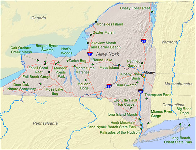 ny state parks map National Natural Landmarks By State National Natural Landmarks ny state parks map