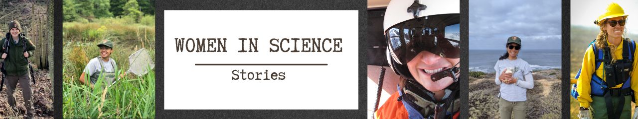 a collage of women scientists with text "Women in Science Stories"