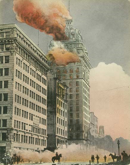 Downtown San Francisco in flames, 1906
