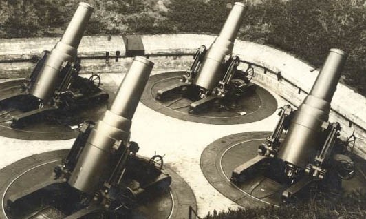Four 12-inch mortars
