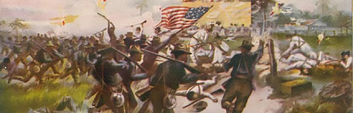 The battle for San Juan Hill, Cuba. July 1, 1898. Buffalo Soldier regiments charge up San Juan Hill, Cuba on July 1, 1898. The battle for San Juan Hill, Cuba. July 1, 1898. Buffalo Soldier regiments charge up San Juan Hill, Cuba on July 1, 1898.