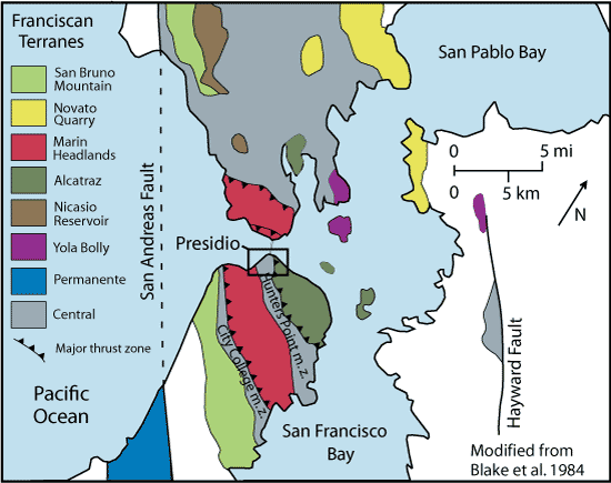 Tectonic terrane map for San Francisco area