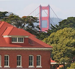 Montgomery Street Barracks and Golden Gate Bridge