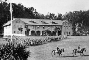 Coast Artillery troops on parade at Fort Scott's parade ground, circa 1930s.