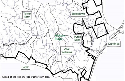 A map of the Hickory Ridge and Batestown area