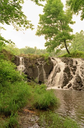 The dam creating a cascade at Lake 4 which is the first stop on the geology e-walk