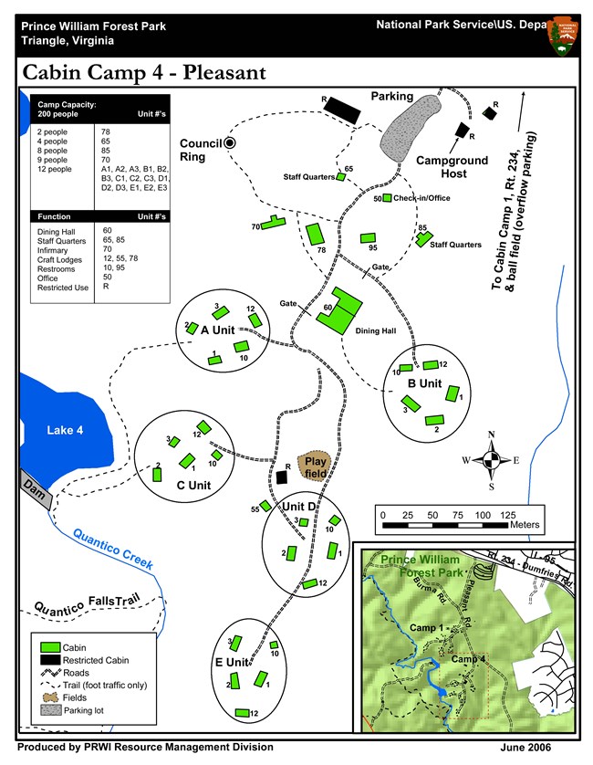 Map showing buildings in Cabin Camp 4