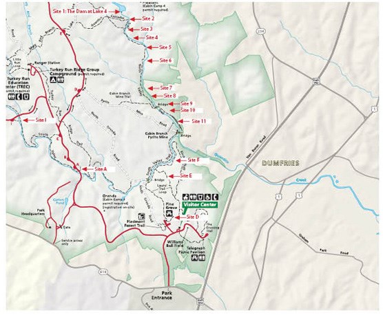 A map of geologic features visible in the park