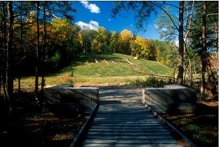 Stop 11 on the geology e-walk, grassy hillside where the Pyrite Mine used to operate