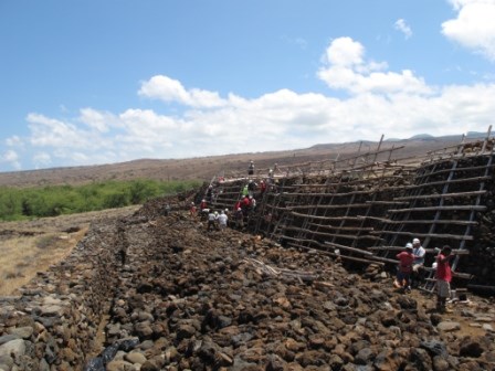 Mailekini Heiau under reconstruction