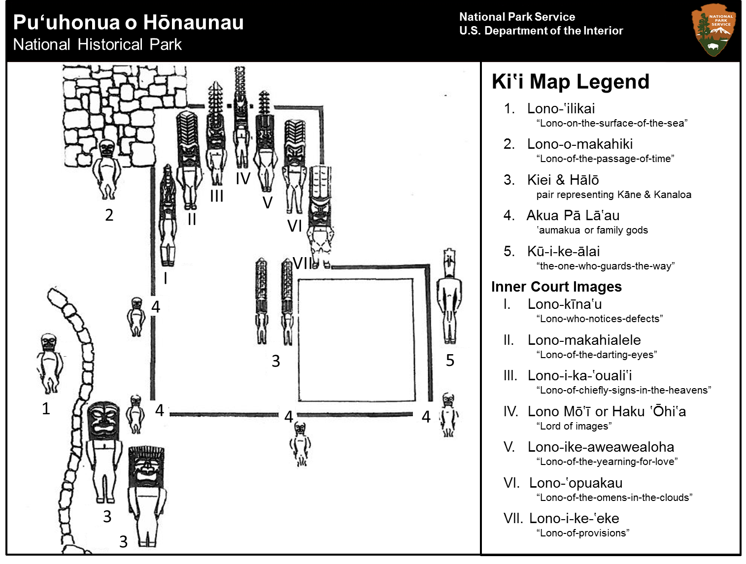 A map showing the names of the kiʻi at Hale o Keawe