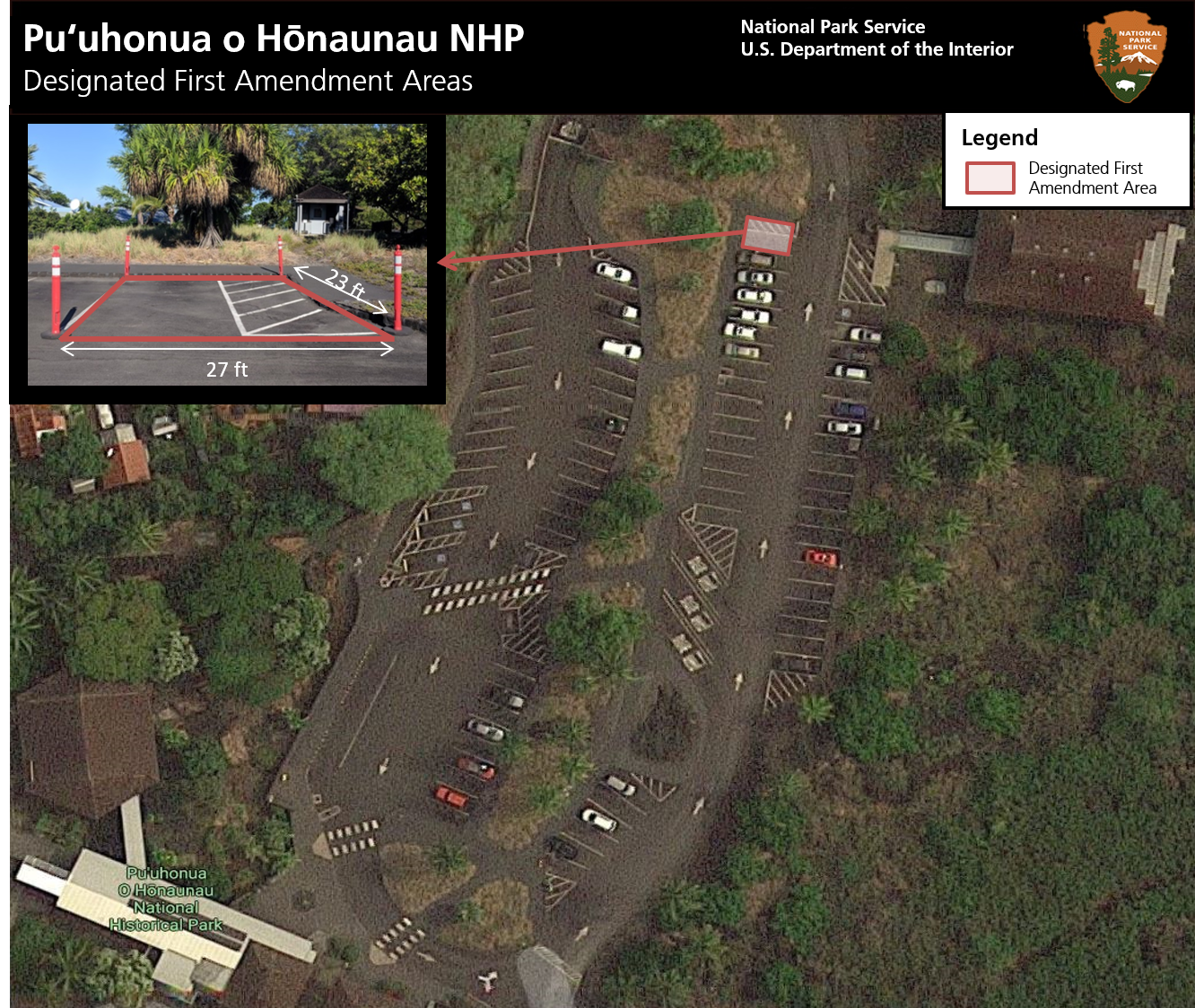 Map of the Designated First Amendment Area. For full alt text see drop down menu below.