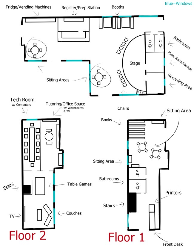 Architectural Biennial Project Layout A drawn floor plan detailing different spaces such as seating areas and other amenities.