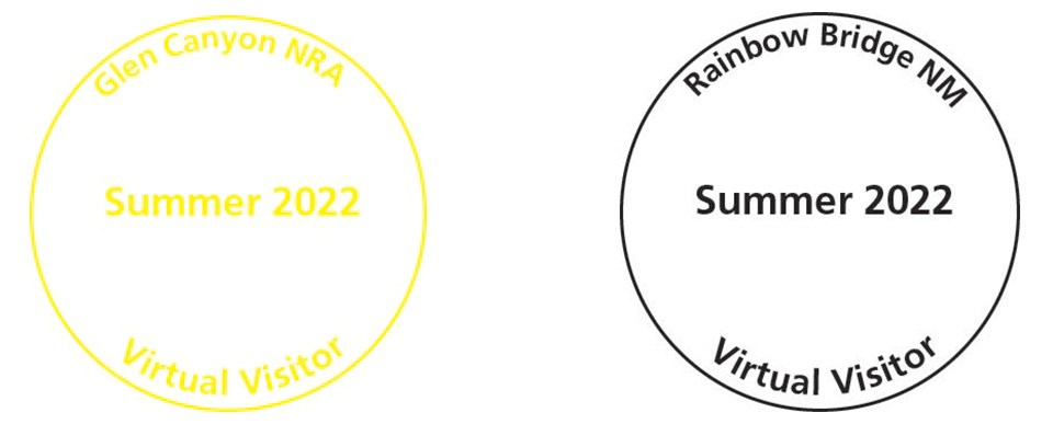 circles in yellow and black, text in circles: Rainbow Bridge NM Summer 2022 Virtual Visitor