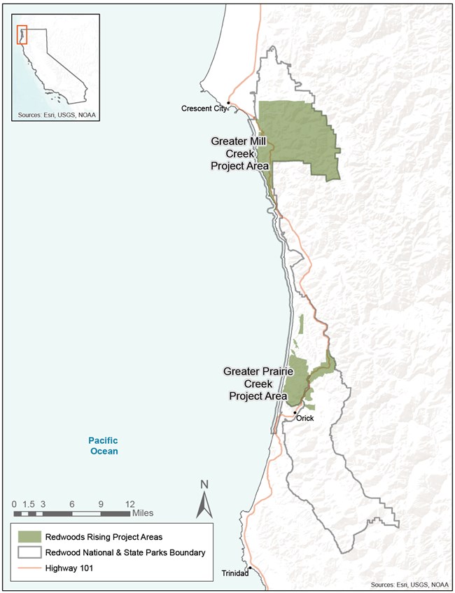 Map of the parks and where Redwoods Rising projects will be located