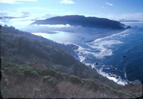 Klamath River mouth empties into ocean.