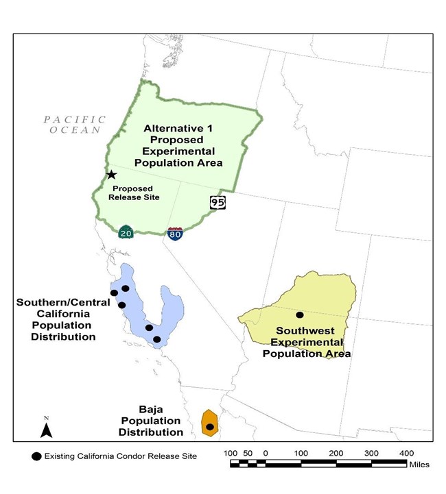 Map of locations of CA condor release sites