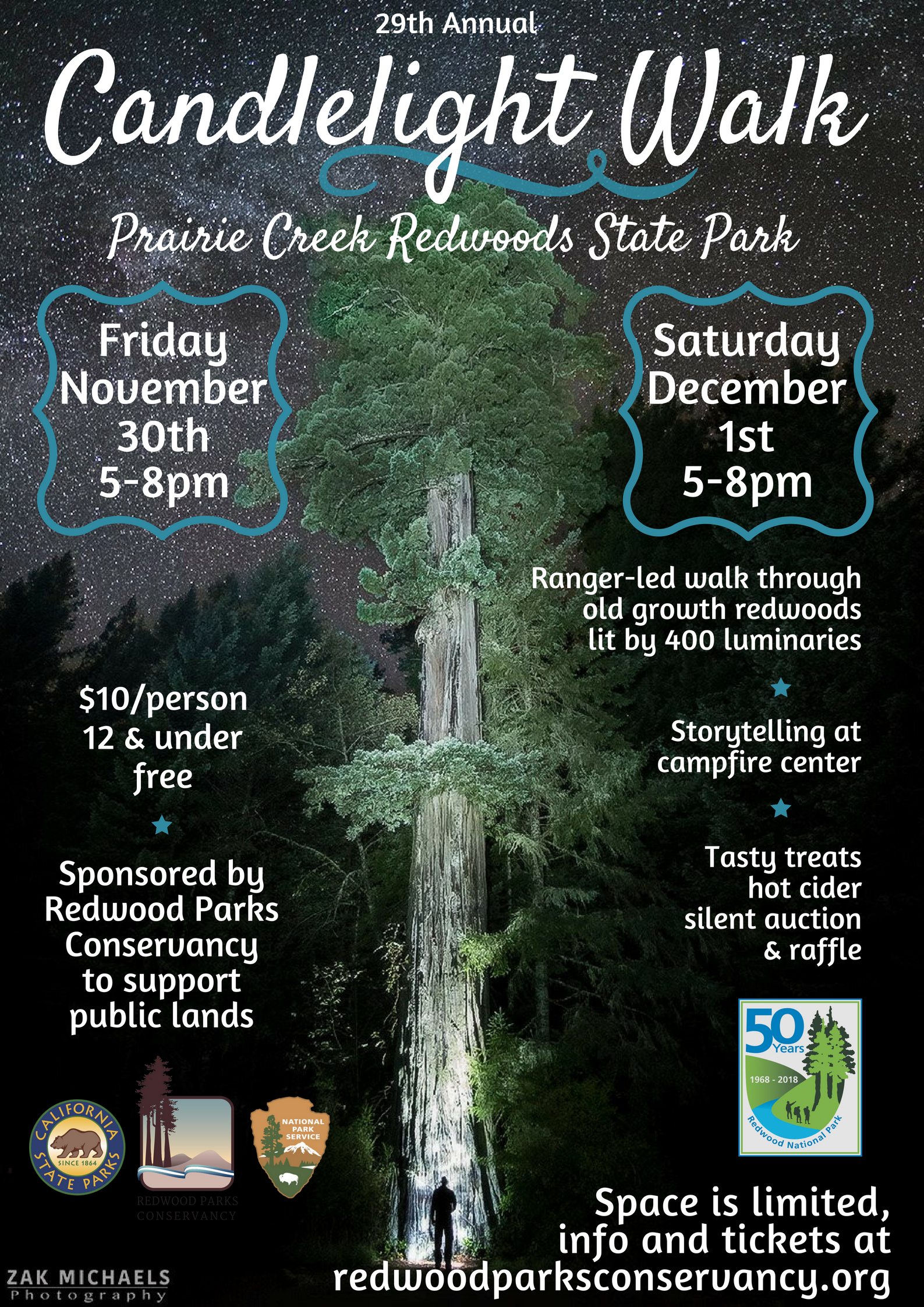 Graphics and redwood tree image for promotional poster