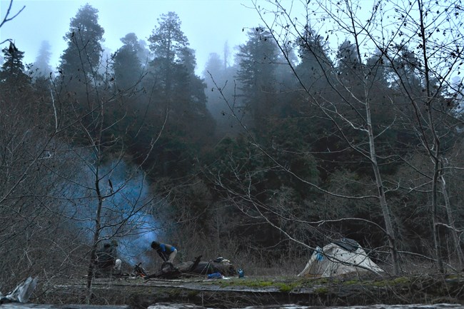 Backcountry camping on the gravel bars at Redwood Creek
