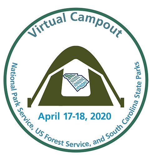Passport Stamp with Tent icon and parks logo
