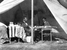 Photograph of President Lincoln meeting with General McClellan at Antietam