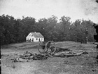 Photograph of dead by Dunker Church after the Battle of Antietam