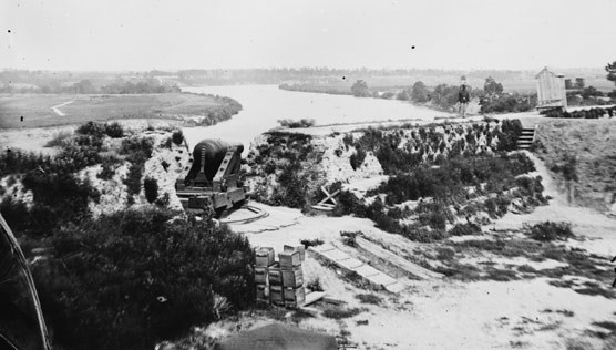 View of the James River from Drewry's Bluff, taken during the Civil War. View of the James River from Drewry's Bluff, taken during the Civil War.
