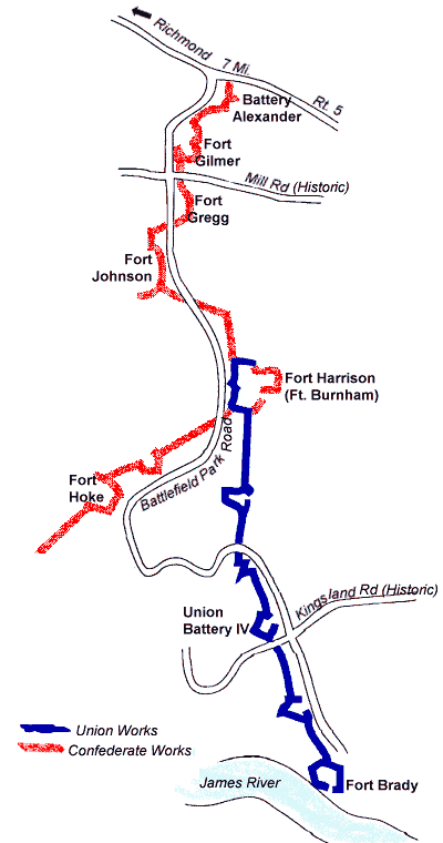 Map of Chaffin's Farm fortifications