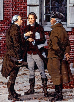 Painting of Patrick Henry and two congressmen