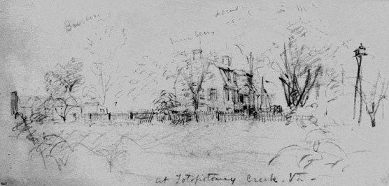 Pen and ink drawing of the Shelton House.