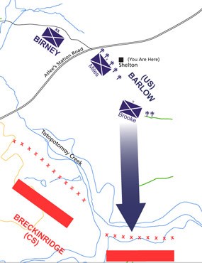 Union and Confederate troop positions at Totopotomoy Creek battle