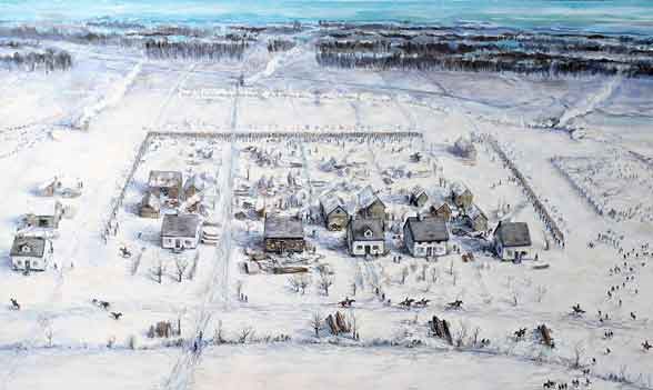 The River Raisin settlement during the January 22, 1813 Battle The River Raisin settlement during the January 22, 1813 Battle