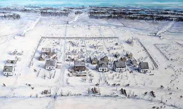 The River Raisin settlement during the January 22, 1813 Battle