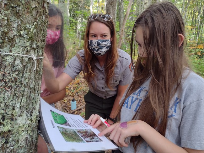 Park Rangers Teaching Students About Lichens