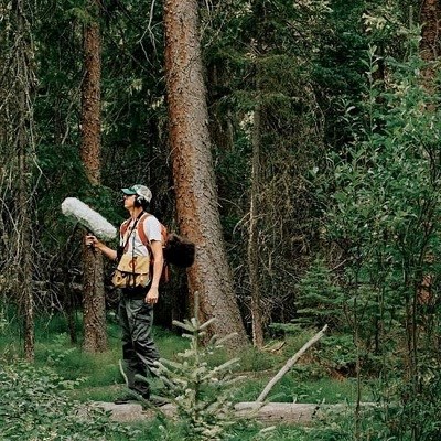 Jacob Job recording sounds in the forest of the Wild Basin area in Rocky Mountain National Park.