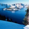Crater Lake with Wizard Island in winter