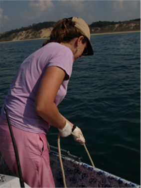 lt= Meredith Nevers conducting research on Lake Michigan